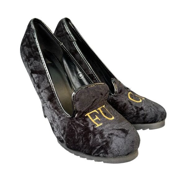 YRU Posch F U C K Black Loafer High Heels Women’s Sz 8 - Picture 3 of 9